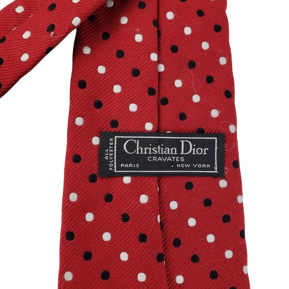 Vintage Christian Dior Silk Polyester Neck Tie Polka Dot Geometric Preppy - Picture 15 of 16